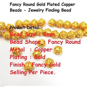 Hilo de Cuentas Redondas de Cobre Chapado en Oro de 8 mm - Product Image 2