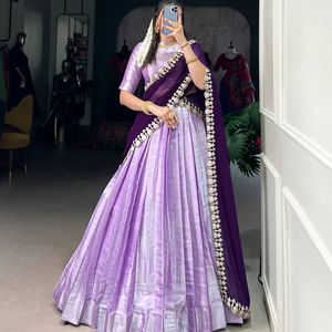 Tussar Silk Lehenga Choli pour les fêtes et les mariages tenue traditionnelle pour Garba demoiselle d'honneur Lehenga Saree - Product Image 1