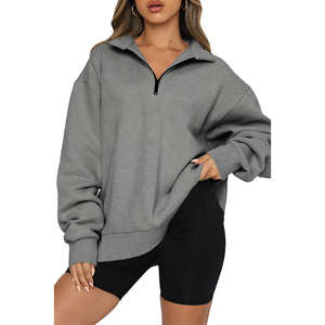 2025 nueva llegada tendencia cuello con cremallera de talla grande hombro caído mujeres sudaderas con capucha sin gorra Color sólido sudaderas con capucha Unisex - Product Image 4