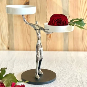 Ensemble de 2 bols décoratifs modernes en aluminium, forme ronde, finition or et argent, base ronde - Product Image 6