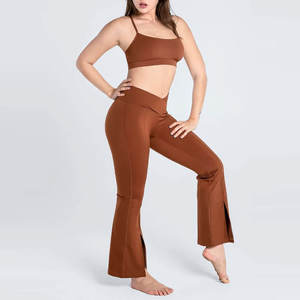 Nuevo Conjunto Deportivo de 2 Piezas para Mujer, Top Corto Sin Mangas Ajustado, Pantalones de Yoga Acampanados, Estilo Casual, Lona Sólida para Ejercicio al Aire Libre - Product Image 3