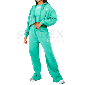 Conjunto de chándales de 3 piezas para correr de moda de lujo personalizado para mujer poliéster algodón transpirable informal ajustado con cremallera - Product Image 1