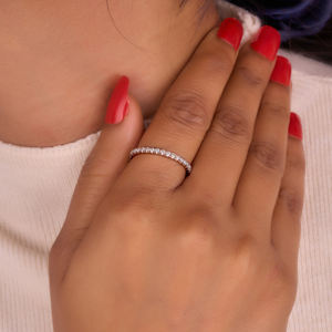 Bague de mariage en diamant Moissanite pleine éternité 2mm bande ronde en or rose 14 carats élégante bague d'anniversaire empilable pour elle - Product Image 4