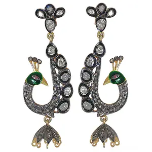 Pendientes de Pluma de Pavo Real y Esmalte Verde con Diamantes, Estilo Palacio de Arte, Vintage, de Cobre, Religiosos, con Flores, Jhumka, para Regalos de Moda - Product Image 1