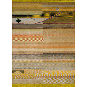 Tapis rectangulaire abstrait en laine et soie de bambou noué à la main Manchaha Gold 10 mm pour la maison, le couloir, Les-1267, tapis de chambre fait main personnalisable - Product Image 1