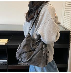 Stylish Multi-Pocket Denim Shoulder Bag Casual Crossbody Sling Handbag for Women Men Travel Work School with Adjustable Strap - Product Image 6