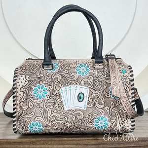 Sac de voyage week-end en cuir de vache véritable fait main sur mesure par le fabricant, grand sac Speedy avec motif de jeu de cartes, pour femmes - Product Image 1