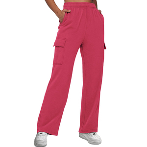Pantalon de survêtement évasé personnalisé de haute qualité pour femmes à jambe droite Pantalon pour femmes à poches latérales à rayures surdimensionnées à la taille - Product Image 1