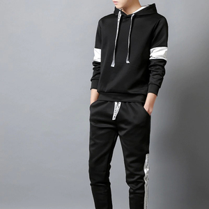 Deux pièces survêtement à capuche pour hommes 100% coton Sport Jogging ensemble veste confortable pantalons de survêtement équipe survêtement pour la saison d'automne - Product Image 5