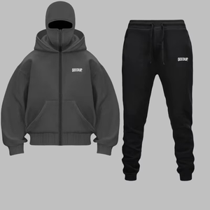 Ensemble deux pièces décontracté pour homme, sweat à capuche zippé, collection Printemps 2025, style Balakrava Street Fashion, coupe-vent, motif lettre Ninja, 100% - Product Image 3