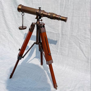 Telescopio Artesanal de Metal y Madera, Instrumento de Navegación de Latón Antiguo con Trípode de Madera, Decoración Náutica - Product Image 1