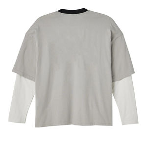 Top produit à la mode Double manches chemise blanc lâche hommes surdimensionné épaule goutte solide coton Double couche à manches longues décontracté - Product Image 2