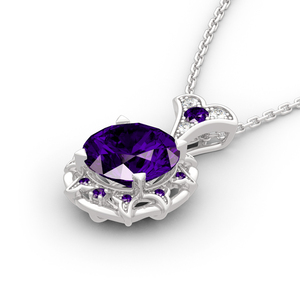สร้อยคอคริสตัลเงินสเตอร์ลิงทรงกลมประดับดอกไม้เจลิยาอเมทิสต์ - Product Image 3