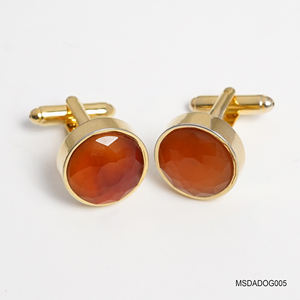 Boutons de manchette de luxe pour homme [Collection Tinh Vu] plaqués or 18 carats - Pierre précieuse agate rouge facettée Fengshui (MSDADOG005) - Fabriqué au Vietnam - Product Image 6
