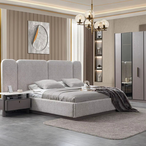 Juego de Dormitorio Moderno Tapizado con Armario de 6 Puertas, Muebles Contemporáneos para Recámara Principal con Mesitas de Noche con Cubierta de Mármol - Product Image 1