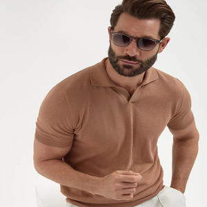 Polos pour hommes marron coton biologique à manches courtes Vintage Slim Fit surdimensionné Muscle Fit été Polo Gym Wear vente en gros - Product Image 1