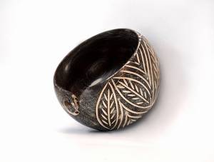 Cuenco de hilo gris de madera hecho a mano con cortador de trabajo y pintado a mano hermoso cuenco para tejer y ganchillo 7X7X4 - Product Image 2