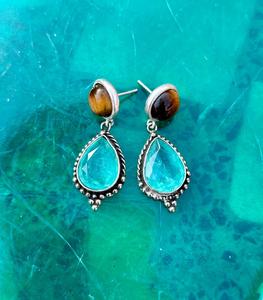 925 Sterling Silver Paraiba <b>Tourmaline</b> With Tiger Eye Handmade Ring , Beautiful Women Ring . - Product Image 3