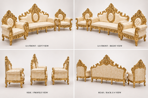Royal Bollywood Style Bride Groom <b>Sofa</b> Classy Gold Look Reception <b>Stage</b> <b>Sofa</b> Set <b>Wedding</b> <b>Stage</b> Couple <b>Sofa</b> With Chairs USA <b>Sale</b> - Product Image 6