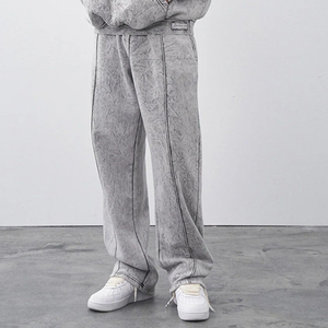 OEM Acid Wash Winter Solid Eco-Friendly Hooded 100% Cotton Sporty Lightweight <b>Tracksuit</b> Oversized Distressed for Men - Product Image 4