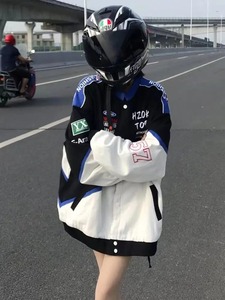 Deeptown Streetwear Racinng Veste Hommes Surdimensionné Broderie Mode Coréenne Hip Hop Couple Toile - Product Image 5