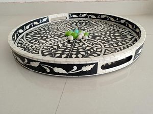 High Demanding <b>Round</b> Bone Inlay Food Serving <b>Tray</b> for <b>Table</b> and Home Wedding Decoration Authentic <b>Tray</b> - Product Image 4