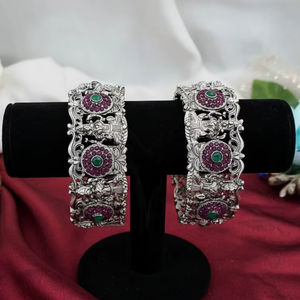 Brazaletes de Templo de plata oxidada, joyería india tradicional, pulseras étnicas hechas a mano para mujer, ropa nupcial y festiva - Product Image 4