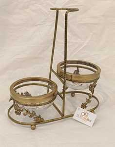 Tazón de metal y vidrio de alta calidad, forma redonda de trabajo elegante para servir con soporte de metal. - Product Image 1