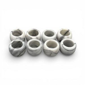 <b>White</b> Veined Marble Napkin Rings With Smooth Cylinder Shape For Elegant <b>Dining</b> <b>Table</b> Decor Unique - Product Image 6