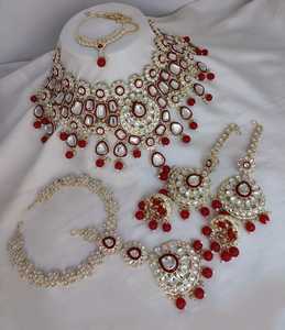 Ensemble de bijoux plaqué or PADMAWATI traditionnel indien pour femmes et filles, ensemble complet (collier/boucles d'oreilles) pour mariage - Product Image 2