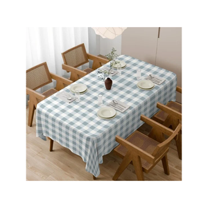 Blue Geometric Printed Cotton Linen 60x90 Inch Dining <b>Table</b> Cover GOTS Certified Outdoor Pastoral Style Washable Woven Fabric - Product Image 2