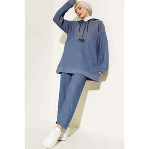 ชุด2ชิ้นมีฮู้ดสัญลักษณ์มีซิปสีคราม - Product Image 1