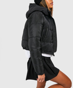 Chaqueta informal con capucha de longitud media para mujer, abrigo de invierno de punto impermeable grueso con cuello levantado - Product Image 2