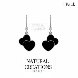 Boucles d'oreilles pendantes en argent sterling 925 de qualité supérieure, perle d'eau de mer, onyx noir, forme de double cœur, sertissage en bélière, tendance, cadeau de mariage - Product Image 2