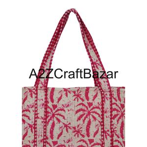 Bolsa de Mano Grande Acolchada de Algodón, Proveedores de Bolsas de Hombro con Estampado Floral Hechas a Mano para Mujer, Ecológicas para Compras y Supermercado - Product Image 2