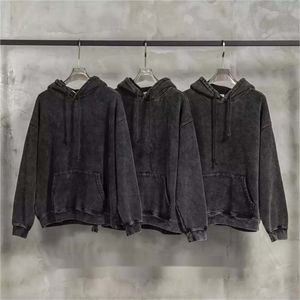 Sudadera con capucha transpirable de lana de invierno para hombre de 100% algodón personalizada 300g, ropa de calle lavada ácida cómoda, técnica bordada sólida - Product Image 6