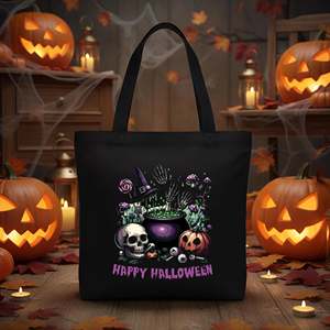 Sac fourre-tout personnalisé sur le thème de la fête d'Halloween, en toile de coton noire, sacs messager pour étudiants, designs pour l'artisanat et les cadeaux - Product Image 3