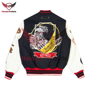 Chaqueta bomber de béisbol de lana de algodón de alta calidad Unisex invierno bordado Stand Collar Letterman Varsity Custom High Street - Product Image 2