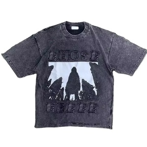 OEM personalizado 100% algodón de los hombres de gran tamaño lavado ácido camiseta de secado rápido Fitness Vintage carta bordado patrón de impresión de longitud larga - Product Image 1