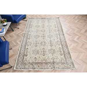 พรมวินเทจตุรกี ขนาด 5.4x8.7 ฟุต สีขาว ลายดอกไม้ขนาดใหญ่ ทำจากขนสัตว์ - Product Image 4