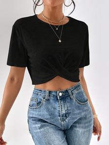 Camiseta Corta Elegante para Mujer al por Mayor, Top Casual de Manga Corta para Verano, Moda Urbana de Algodón Suave, Ajuste Delgado - Product Image 3