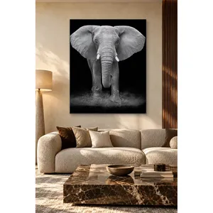 Impression sur toile de l'éléphant Fida avec des oreilles écartées sur fond noir - Product Image 1