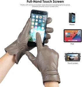 2024 guantes de cuero de invierno para mujer con pantalla táctil para mensajes de texto, conducción cálida, piel de cordero, 100% - Product Image 4