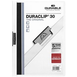 DURABLE A4 Hard Plastic White Back Cover Black Clip DURACLIP 30 <b>Clipboard</b> - Product Image 1