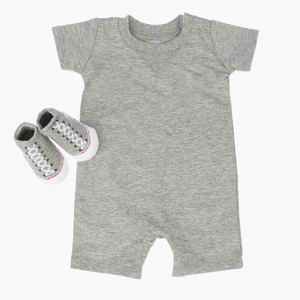 Conjunto de Pelele para Bebé, Logotipo, Mangas Cortas, Algodón Elástico, Cierre de Botones, Color Gris, Primavera-Verano - Product Image 1