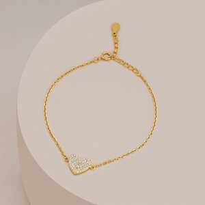 92.5 Silver Gold Polish Bracelet with Zircon <b>Heart</b> Pattern Ethnic & Classic Style for Everyday Wear Occasions - Product Image 2