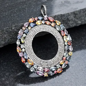 925 Sterling Silver Multi Sapphire Gemstone Pave Set Diamond Handmade Round Shaped Pendant Supplier Metarock Jewels