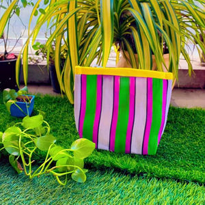 Sac fourre-tout de plage de voyage à rayures personnalisé écologique pochette de toilette cosmétique en nylon réutilisable avec étiquette de logo en PP tissé - Product Image 1