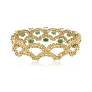 Women's Romantic 10.24 TCW FG VVS Natural Rosecut Diamond Emerald Beaded Wedding <b>Bangle</b> 18K <b>Gold</b> with Latest Design - Product Image 4