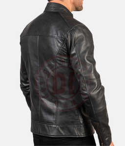 Veste en cuir de vache classique pour homme, style populaire haut de gamme, fabrication sur mesure en gros, col montant, logo frontal - Product Image 4